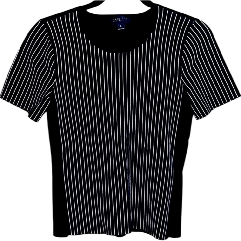 CARLISLE COLLECTION Knitwear Black w/ White Pinstripe Short Sleeve, size S NWOT